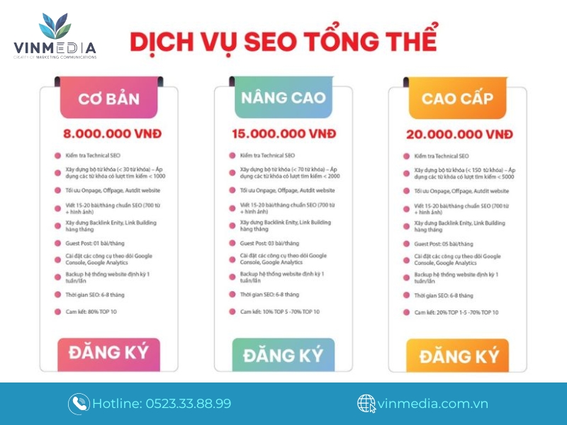 Bảng giá dịch vụ SEO tại Bắc Giang tại VinMedia