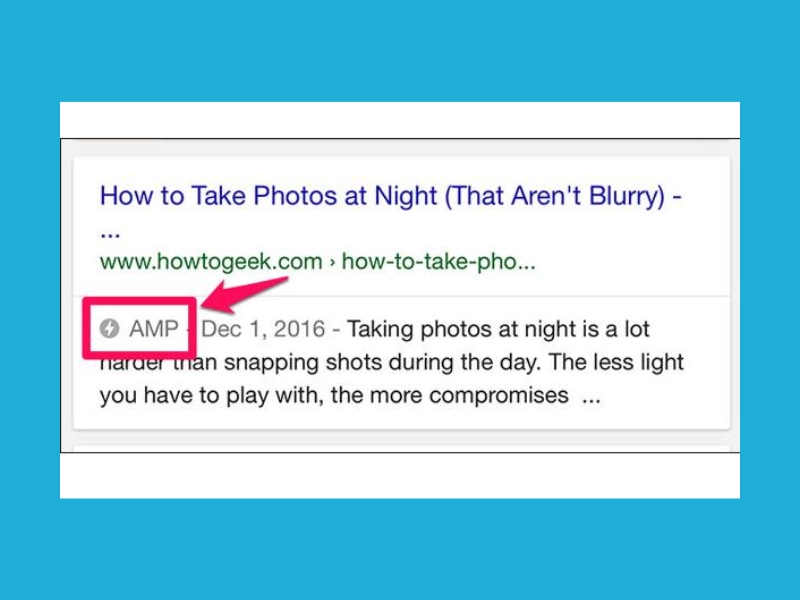AMP hiển thị trên Google Search bằng ký hiệu hình tia sét.