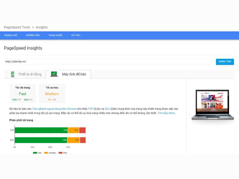 Thông tin chi tiết về tốc độ trang của Google