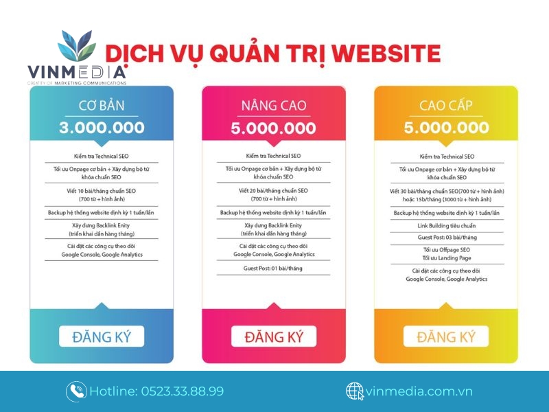 Bảng giá dịch vụ quản trị website VIN MEDIA