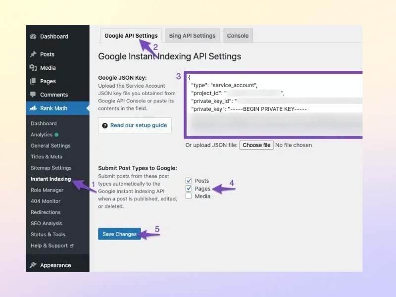 Tiến hành Instant indexing trong Plugin Rank Math