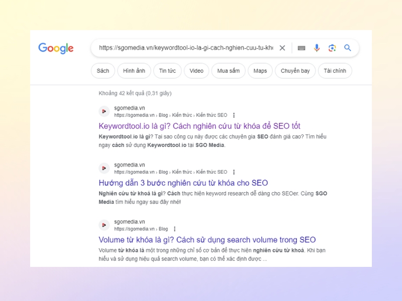 Bài viết bạn đã đăng xuất hiện ở đầu tiên cho thấy Google đã index URL đó