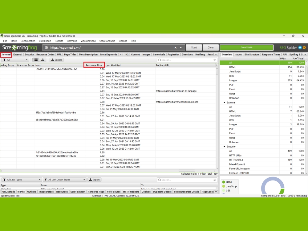 Các tính năng đặc biệt trong Screaming Frog là gì? Kiểm tra thời gian phản hồi trang