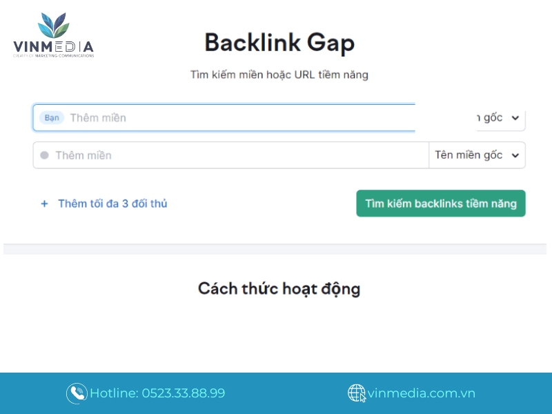 Tính năng Backlink Gap giúp so sánh với đối thủ cạnh tranh