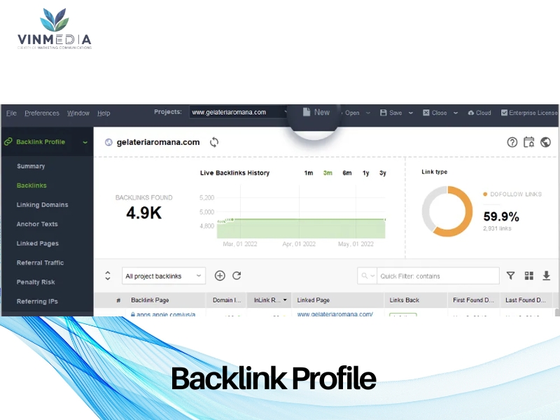 Tính năng Backlink Profile